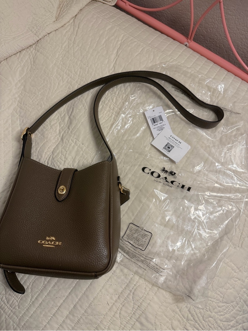 Coach Pebbled Leather Crossbody Bag in Olive